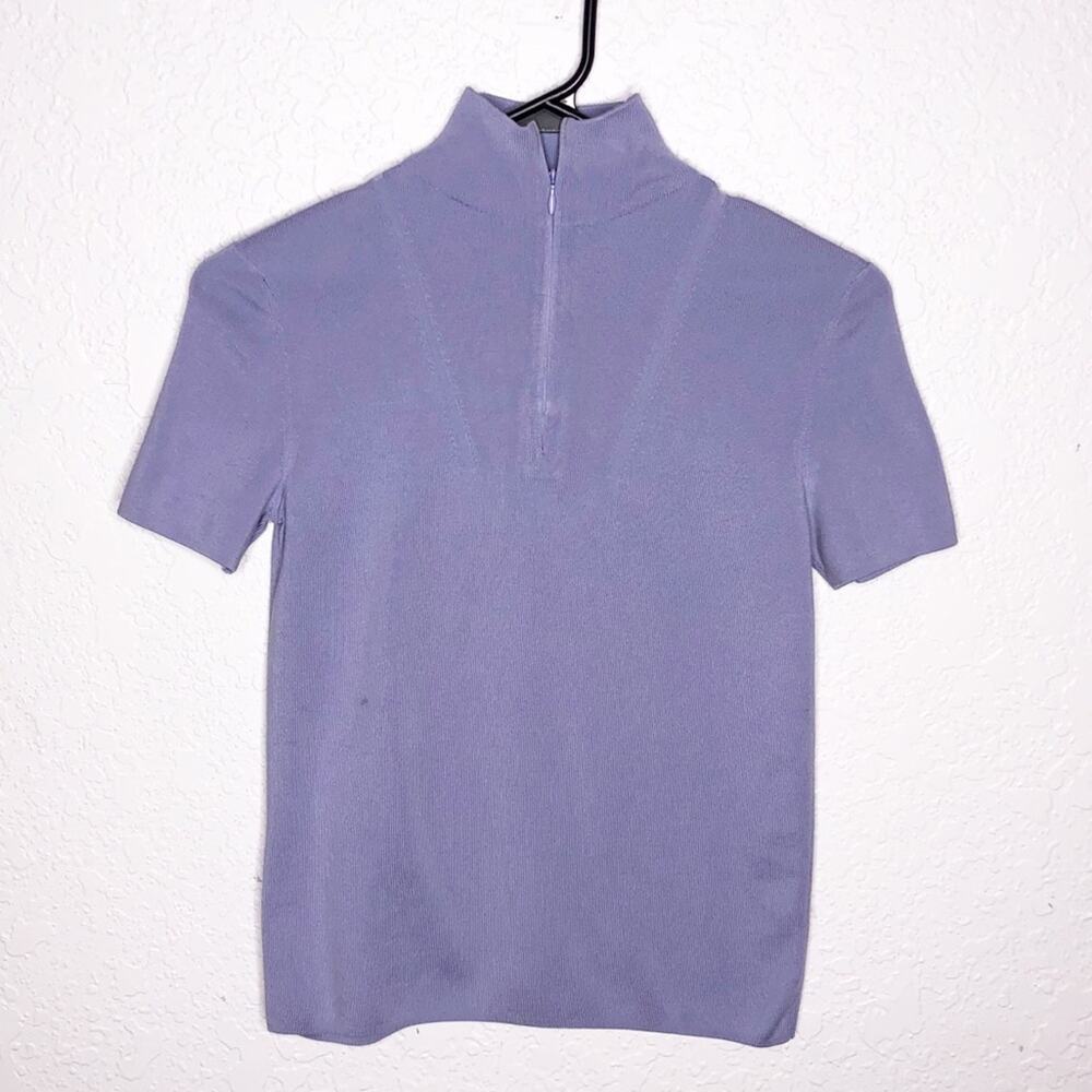 Akris purple blue ½ zip short sleeve silk blend sweater size 4